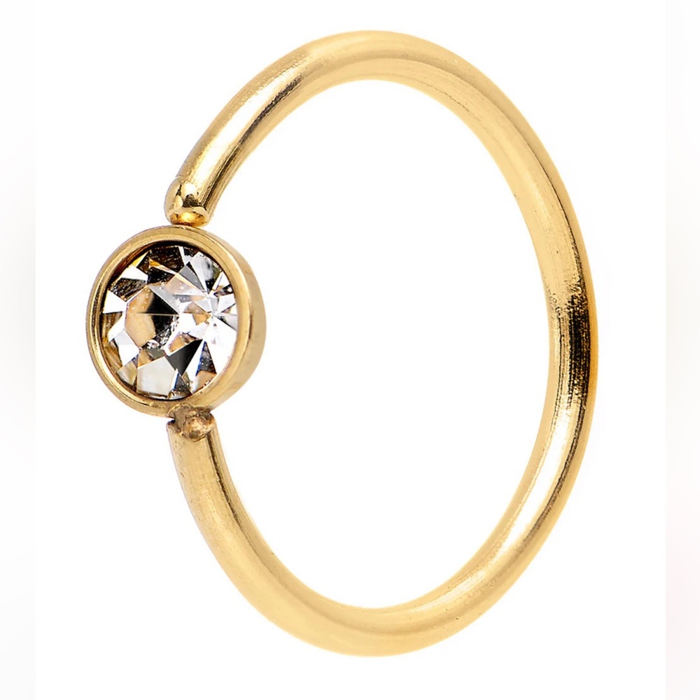 Body Candy 20G 5/16 Gold IP Stainless Steel Bright Clear Gem Nose Hoop